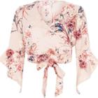 River Island Womens Floral Wrap Flare Sleeve Crop Top