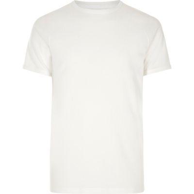 River Island Mens White Waffle Raglan T-shirt