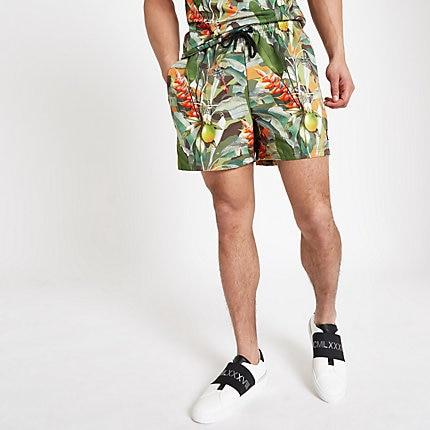 Mens Hype Tropical Print Swim Trunks