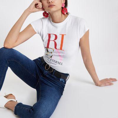 River Island Womens White 'rien' Crew Neck Fitted T-shirt
