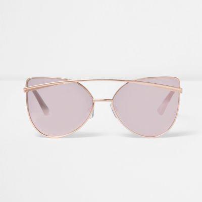 River Island Womens Rose Gold Tone Cat Eye Mirror Sunglasses