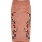 River Island Womens Faux Suede Floral Pencil Skirt