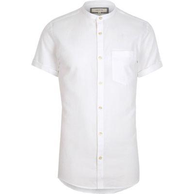 River Island Mens White Short Sleeve Oxford Grandad Shirt
