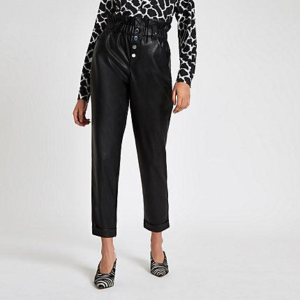 River Island Womens Faux Leather Paperbag Button Pants