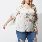 River Island Womens Plus Floral Print Frill Sleeve Top