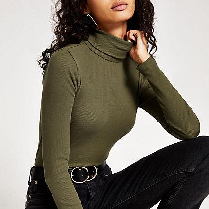 River Island Womens Long Sleeve Roll Neck Ribbed Top