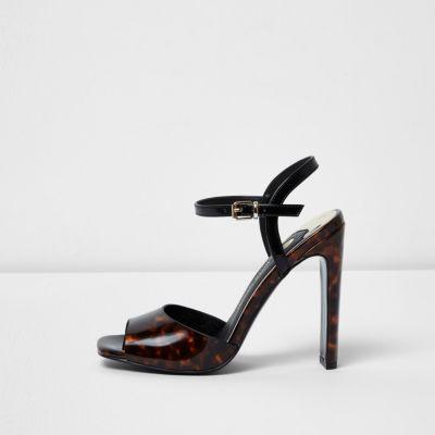 River Island Womens Tortoiseshell Slim Block Heel Sandals