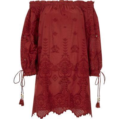 River Island Womens Embroidered Bardot Swing Dress
