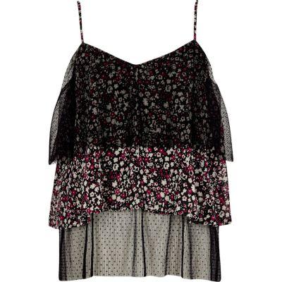 River Island Womens Dobby Mesh Floral Frill Cami Top