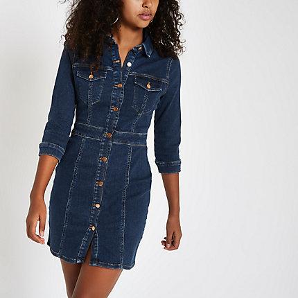 River Island Womens Denim Fitted Shirt Dress