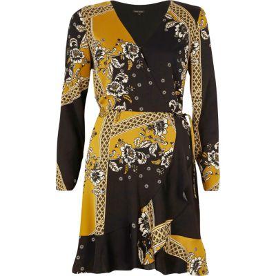 River Island Womens Floral Print Cold Shoulder Wrap Dress