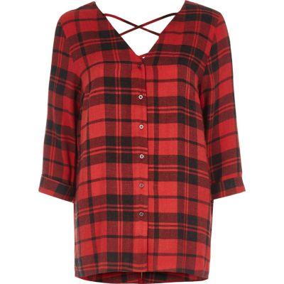 River Island Womens Check Print Cross Back Long Sleeve Blouse