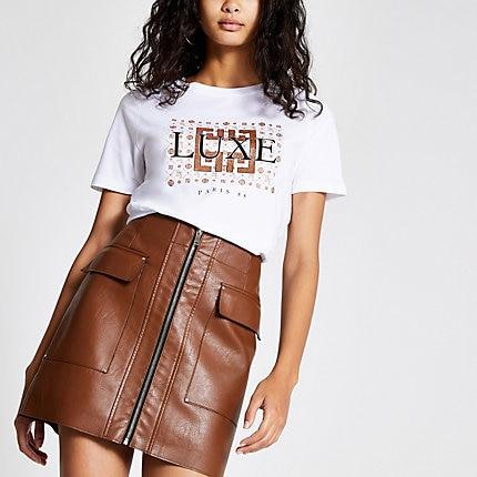 River Island Womens White 'luxe' Glitter Print T-shirt