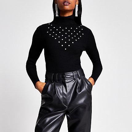 River Island Womens Diamante Roll Neck Knitted Jumper