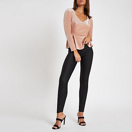 River Island Womens Velvet V Neck Long Sleeve Top