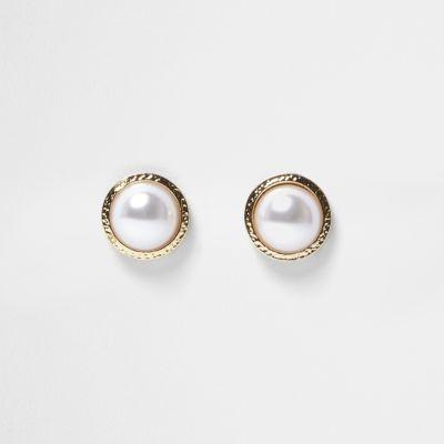 River Island Womens Gold Tone Pearl Stud Earrings
