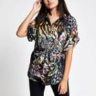 River Island Womens Print Short Sleeve Waisted Shirt