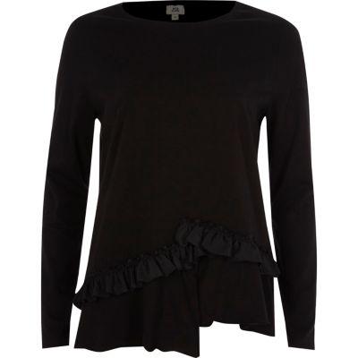 River Island Womens Asymmetric Frill Long Sleeve T-shirt