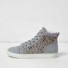 River Island Womens Embellished Hi Top Lace-up Sneakers