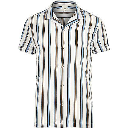 River Island Mens White Stripe Short Sleeve Revere Shirt