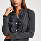 River Island Womens Pearl Button Frill Front Shirt
