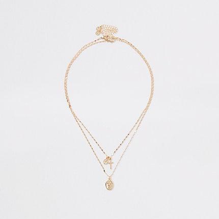 River Island Womens Gold Color Layered Charm Necklace