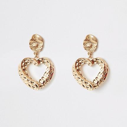River Island Womens Gold Colour Heart Drop Earrings