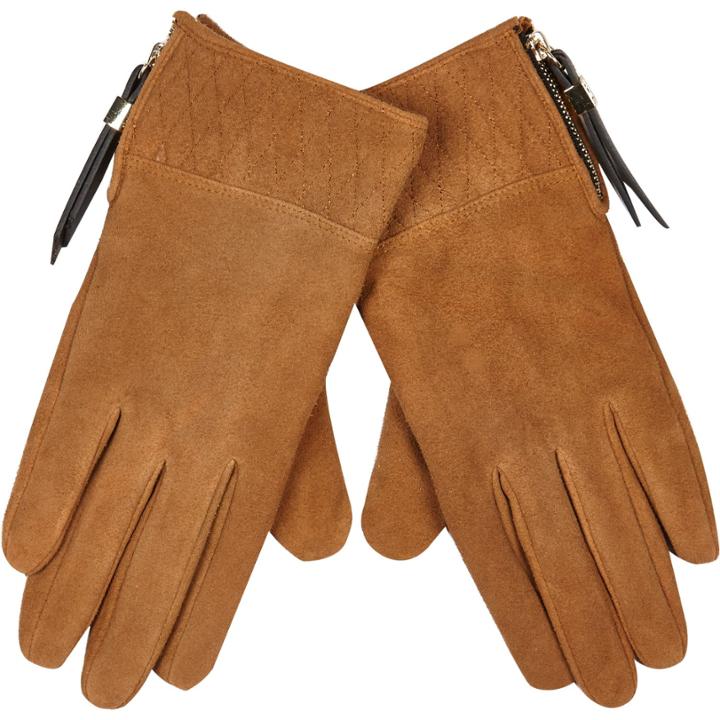 River Island Womens Brown Quilted Suede Gloves