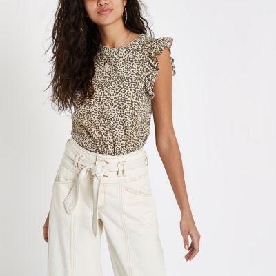 River Island Womens Leopard Print Frill Tank Top