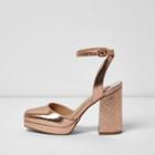 River Island Womens Gold Metallic Platform Block Heel Sandals