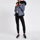 River Island Womens Satin Faux Fur Trim Padded Coat