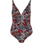 River Island Womens Floral Zip Ring Pull Plunge Swimsuit