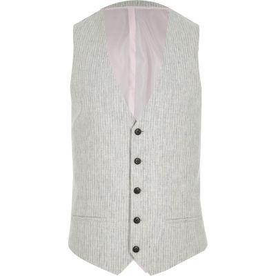 River Island Mens Linen Stripe Skinny Suit Waistcoat