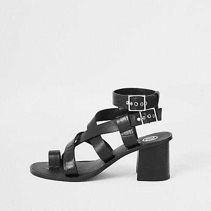 River Island Womens Leather Toe Ring Block Heel Sandals