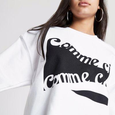 River Island Womens White 'comme Ci Comme Ca' Crop Sweatshirt