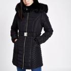 River Island Womens Faux Fur Trim Belted Puffer Jacket