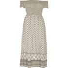 River Island Womens White Tile Print Shirred Bardot Maxi Dress
