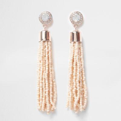 River Island Womens Nude Seedbead Tassel Drop Stud Earrings