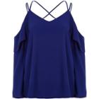 River Island Womens Cobalt Cold Shoulder Cross Neck Blouse