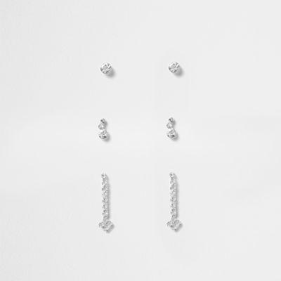 River Island Womens Silver Tone Diamante Encrusted Earrings Pack