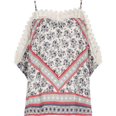 River Island Womens Floral Print Cold Shoulder Top