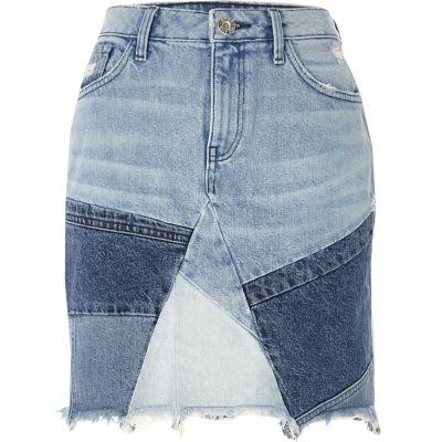 River Island Womens Patchwork High Waisted Mini Denim Skirt