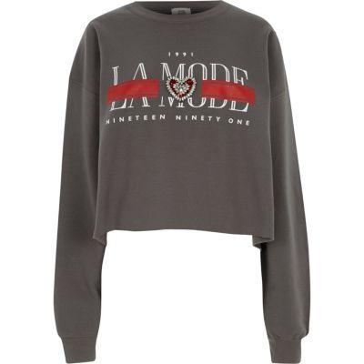 River Island Womens 'la Mode' Print Cropped Sweatshirt