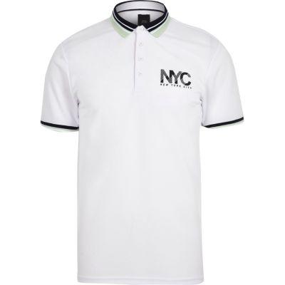 River Island Mens White 'nyc' Print Slim Fit Polo Shirt