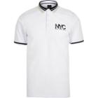 River Island Mens White 'nyc' Print Slim Fit Polo Shirt