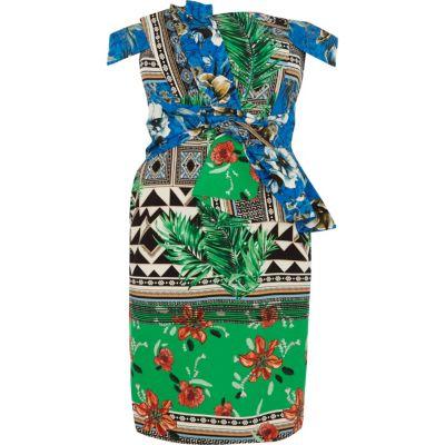 River Island Womens Floral Print Bardot Bodycon Dress