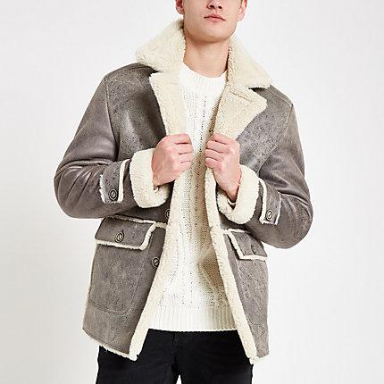 River Island Mens Shearling Lined Button Down Jacket