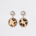 River Island Womens Gold Leopard Print Rhinestone Drop Earrings