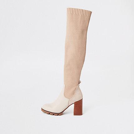 River Island Womens Ribbed Knit Over The Knee Heeled Boots