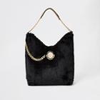 River Island Womens Faux Fur Coin Front Slouch Bag